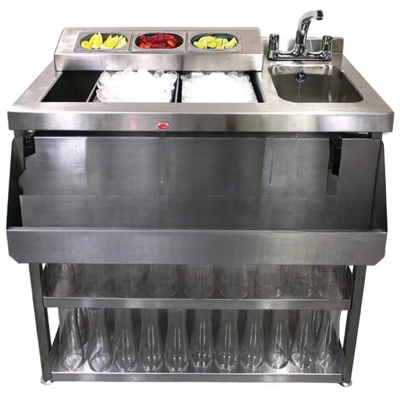 1465 Cocktail Station  With Glass Freshener & Bin Void One Stop Solution Customization Stainless Steel Cocktail Bar Station