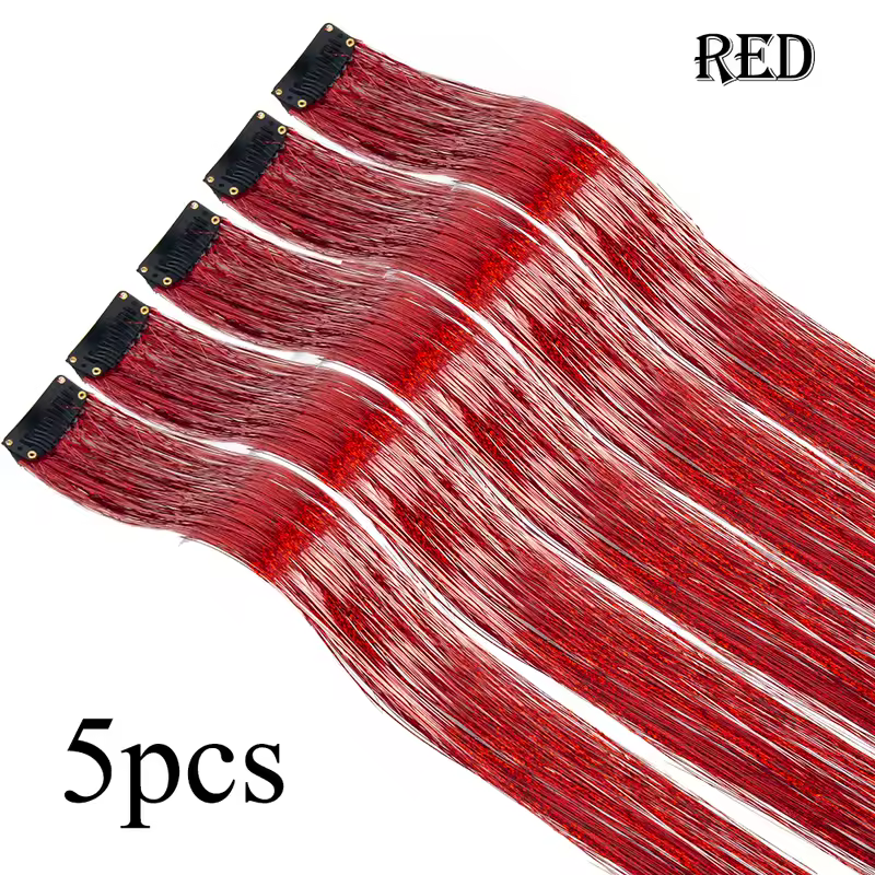 Shiny Sparkle Hair Extension Clip In Hair Tinsel Glitter Fairy Hair Tinsel Kit Heat Resistant 5Pcs Hair Streak Synthetic Hair - Image 19