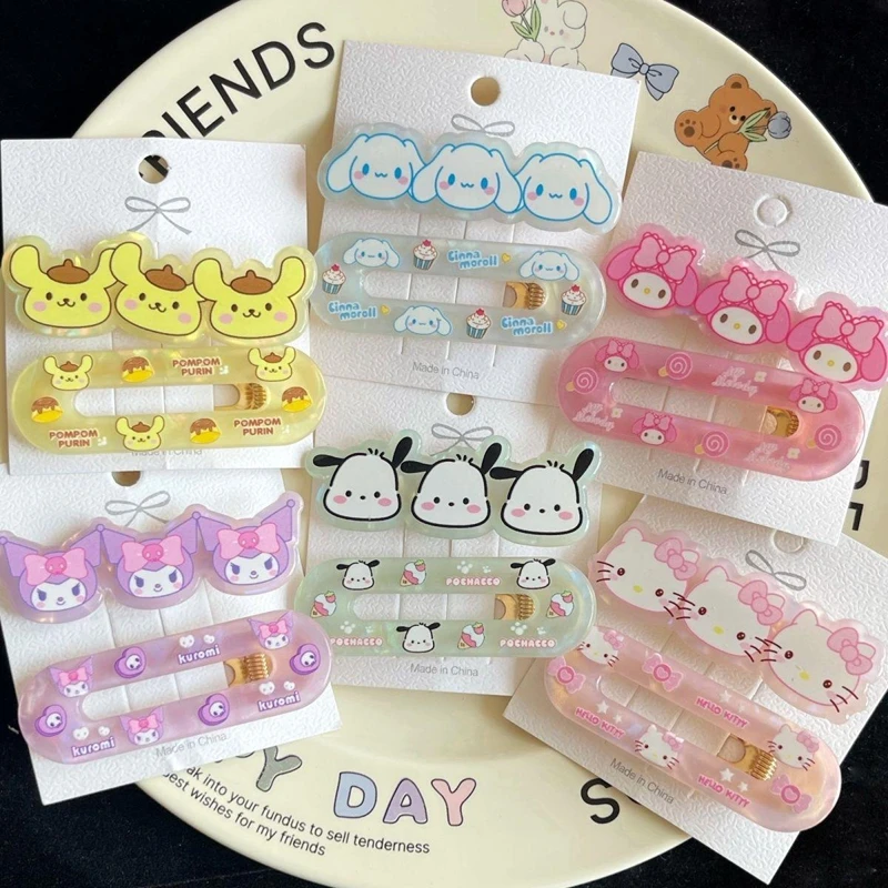 2pcs Sanrio Hairpin Set Kuromi Hello Kitty Pacha My Melody Cinnamoroll hairgrip Cartoon Kawaii Anime Girl Heart Decorate Gift