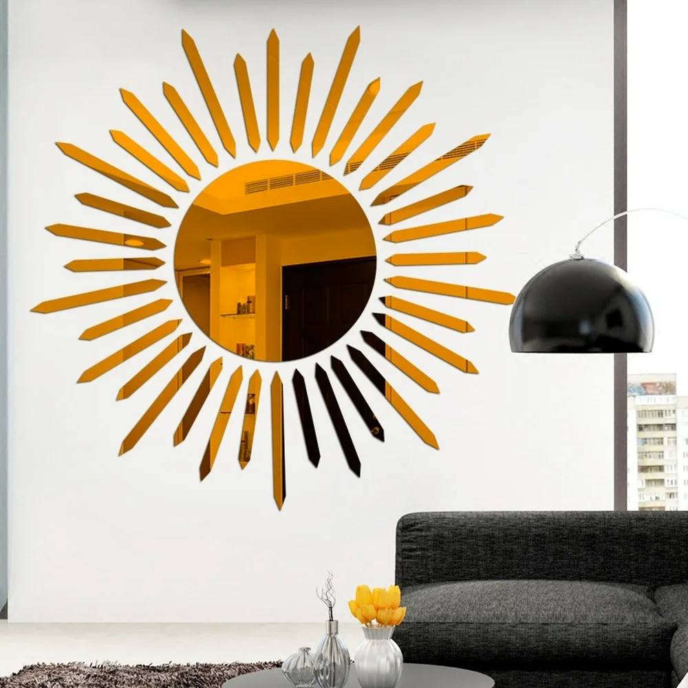 Sunflower Mirror Wall Stickers Self-adhesive DIY Art Mural Decoration Accessories Living Room Bedroom Background Wall Home Decor