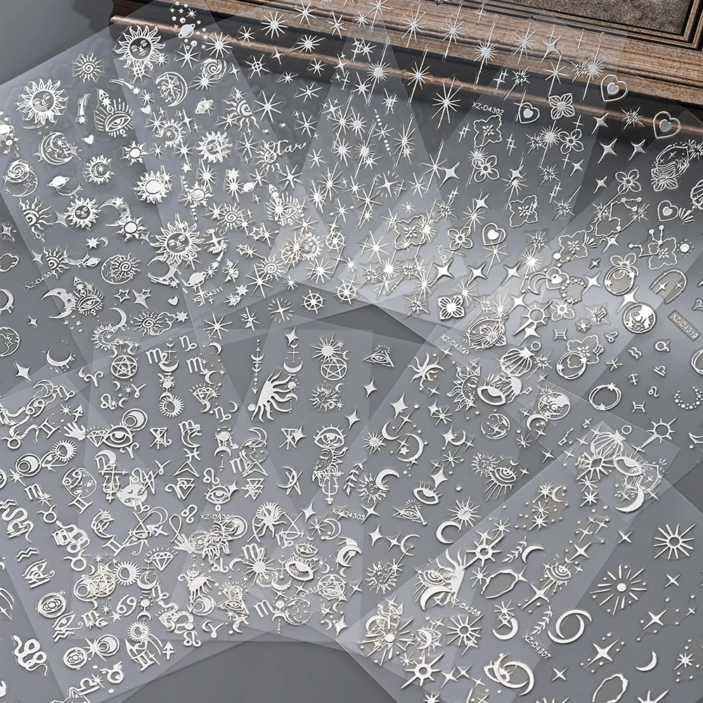 12 قطعة ثلاثية الأبعاد البرنز الشمس ستار القمر مسمار ملصقات الفضة الذهب الصليب ضوء النجوم لاصق الشارات DIY بها بنفسك الشرير الأفعى القط مانيكير المتزلجون