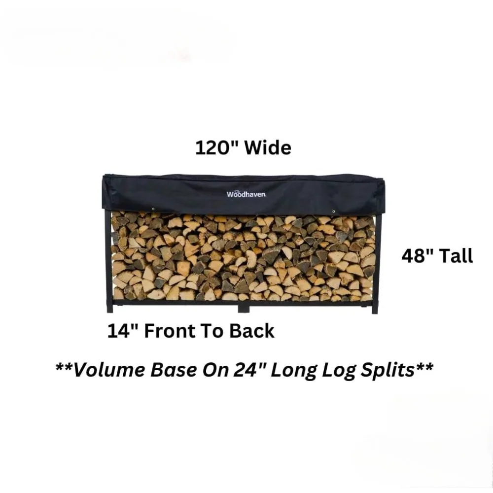 10 Foot Black Firewood Log Rack With Optional Seasoning  Steel Outdoor Rack with Black Texture Powder Coat Finish