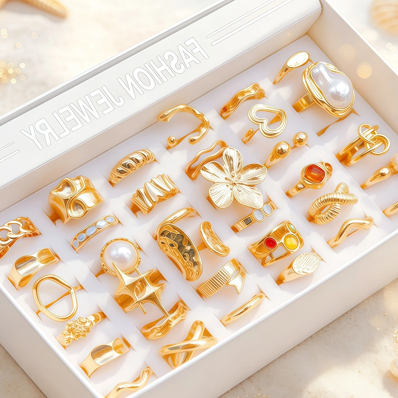 6/12/24/36/48/100Pieces Fashion Flowers Geometric Irregular Line Open Rings Set For Women Mix Style Trendy Jewelry Party Gifts