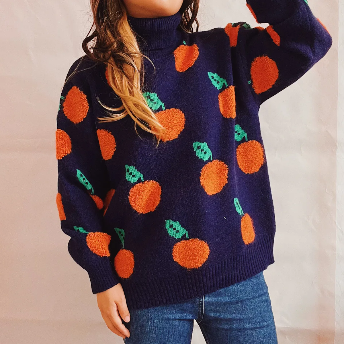 2024 New Women Sweaters and Pullovers Autumn Winter Long Sleeve Pull Femme Fruits Print Knitwear Female Casual Knitted Tops