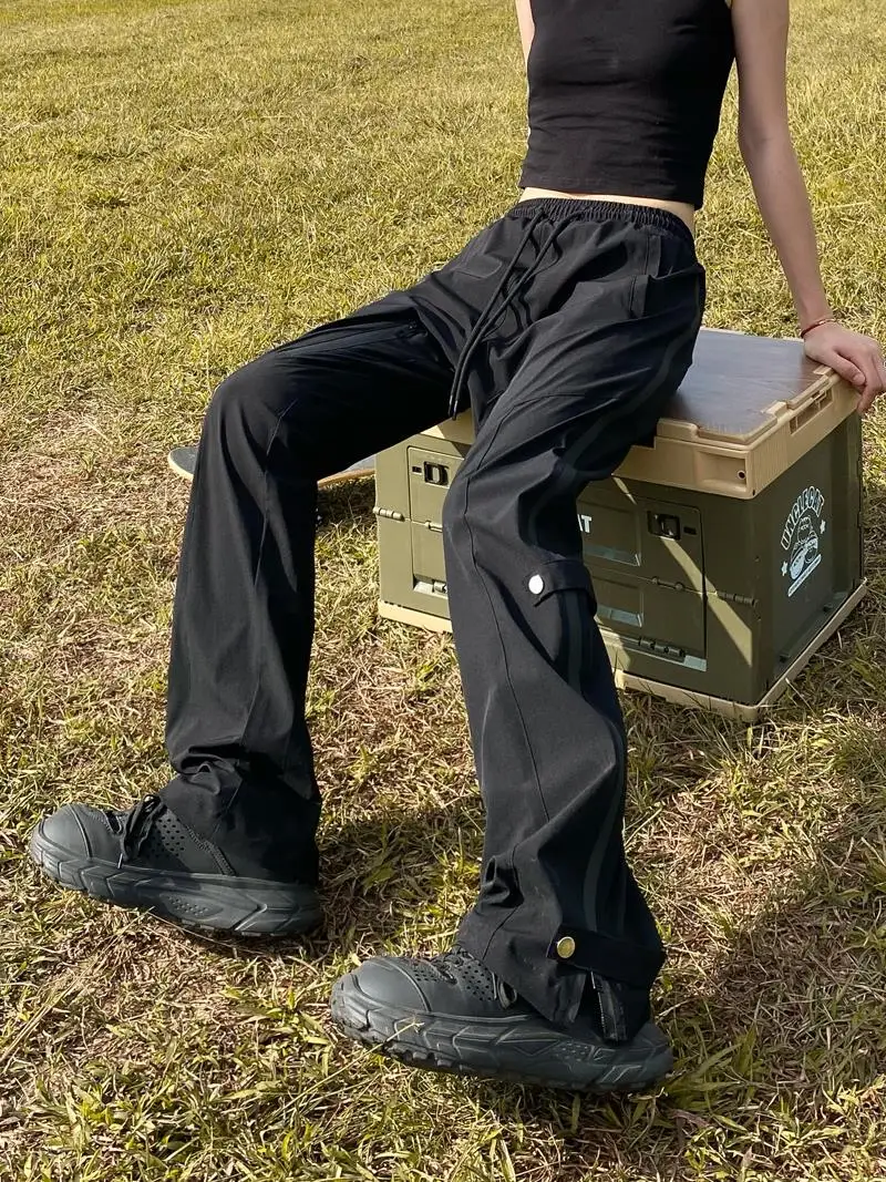 

Off Retro Work Pants Women's Street Sle Zipper Straight Leg High Waist Functional Trousers Casual Pants Street Faion