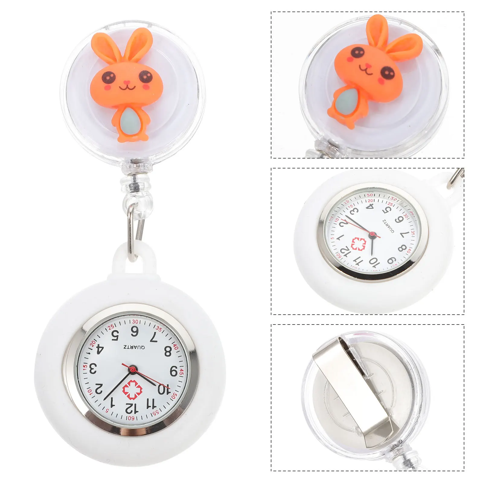 1Pcs Cute Rabbit Designed Pocket Watch Small Dial Chain Watch for Hospital Workers Comfortable Retractable Nurse Gift