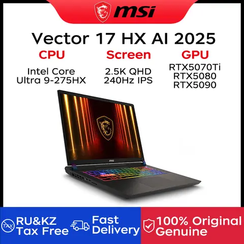 2025 MSI Vector 17 HX AI ordinateur portable de jeu 17 pouces 2.5K QHD 240Hz écran IPS ordinateur portable Ultra 9-275HX 64GB 2TB RTX5080 Netbook ordinateur