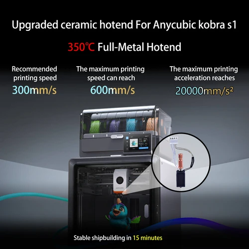 Imagen 2 del producto Para Anycubic Kobra S1 Hotend cerámica nueva actualización Hotend para Kobra S1 Combo Head S1C impresora 3d 24V 48W 200K calentamiento rápido 300 ℃