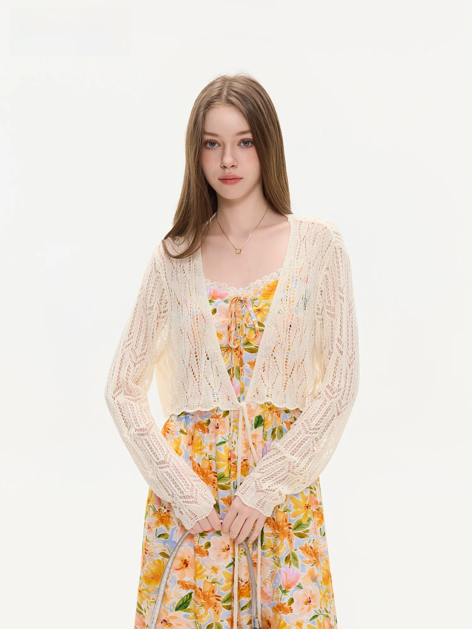 

Женский вязаный ажурный кардиган Ikyou, новинка лета, свободный крой, с длинными рукавами, защита от солнца, из мягкого полиэфирного волокна, повседневная одежда