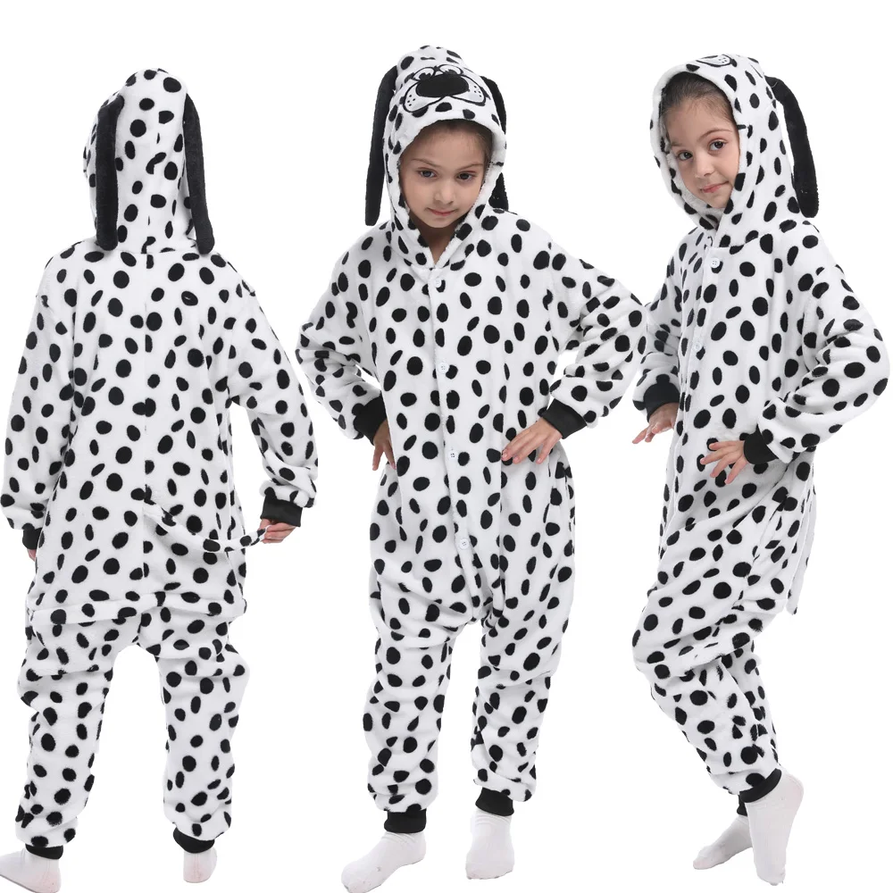 80-150cm dzieci zimowe dalmatyńczyki piżama dzieci Panda dinozaur kombinezon jednorożec Kigurumi kombinezon dla chłopców kostium halloweenowy dla