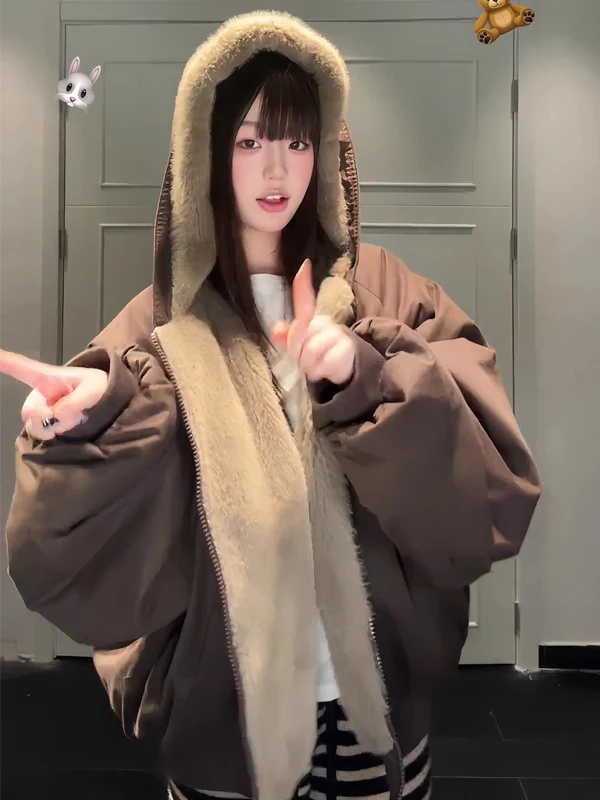 

Коричневое мужское зимнее пальто из искусственного меха с капюшоном, утепленное, в американском стиле, пушистое, теплое, повседневное, с длинными рукавами