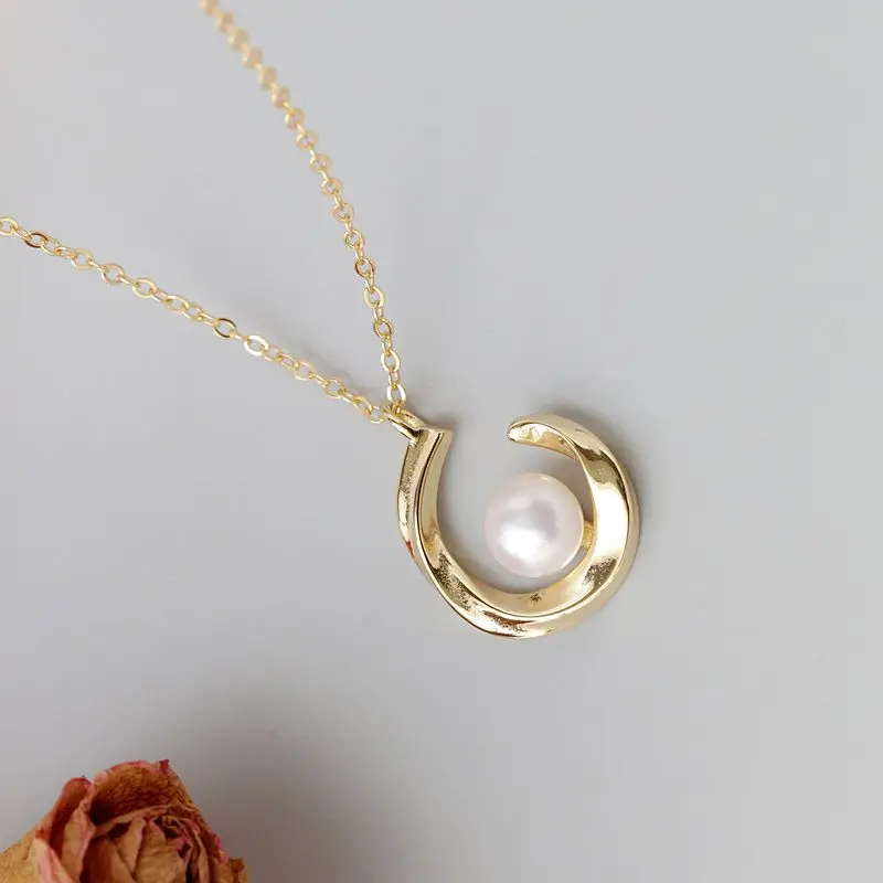 

Элегантный и минималистичный стильный кулон из стерлингового серебра 925 пробы, инкрустированный натуральным пресноводным жемчугом, позолоченный 18 карат, кулон, ювелирное изделие, подарок