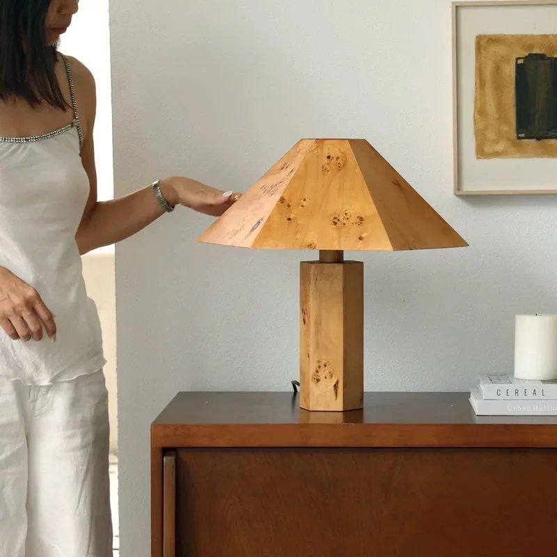 Middle Ancient Style Wooden Bamboo Hat Floor Lamps Living Room Bedroom Headboard Designer Wabi Sabi Study High-end Desk Lights