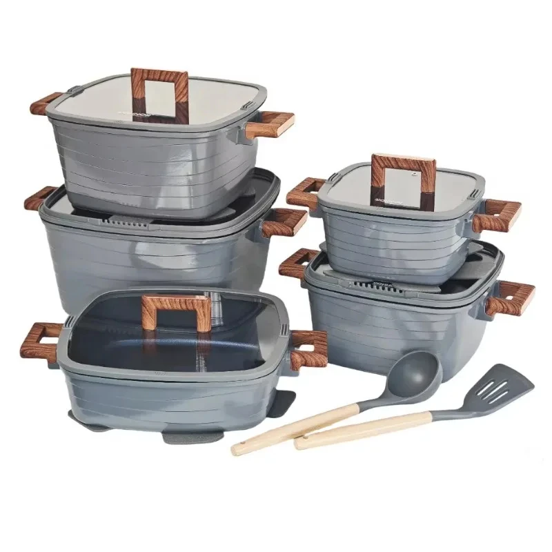 Die Cast Aluminum - 16 Pcs Large Size Kitchen Cooking Pot Set Non-Stick Cookware Granite