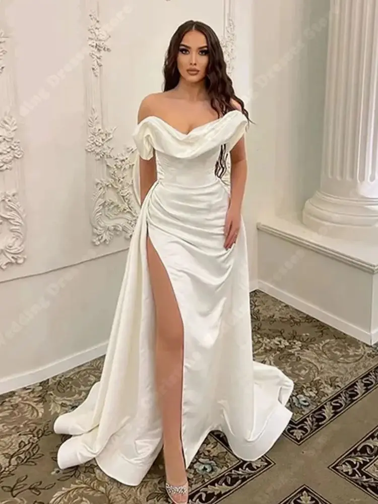 Vestidos De Novia modernos De sirena, ropa De Novia con hombros descubiertos, superficie De satén liso, para fiesta, glamuroso, 2024