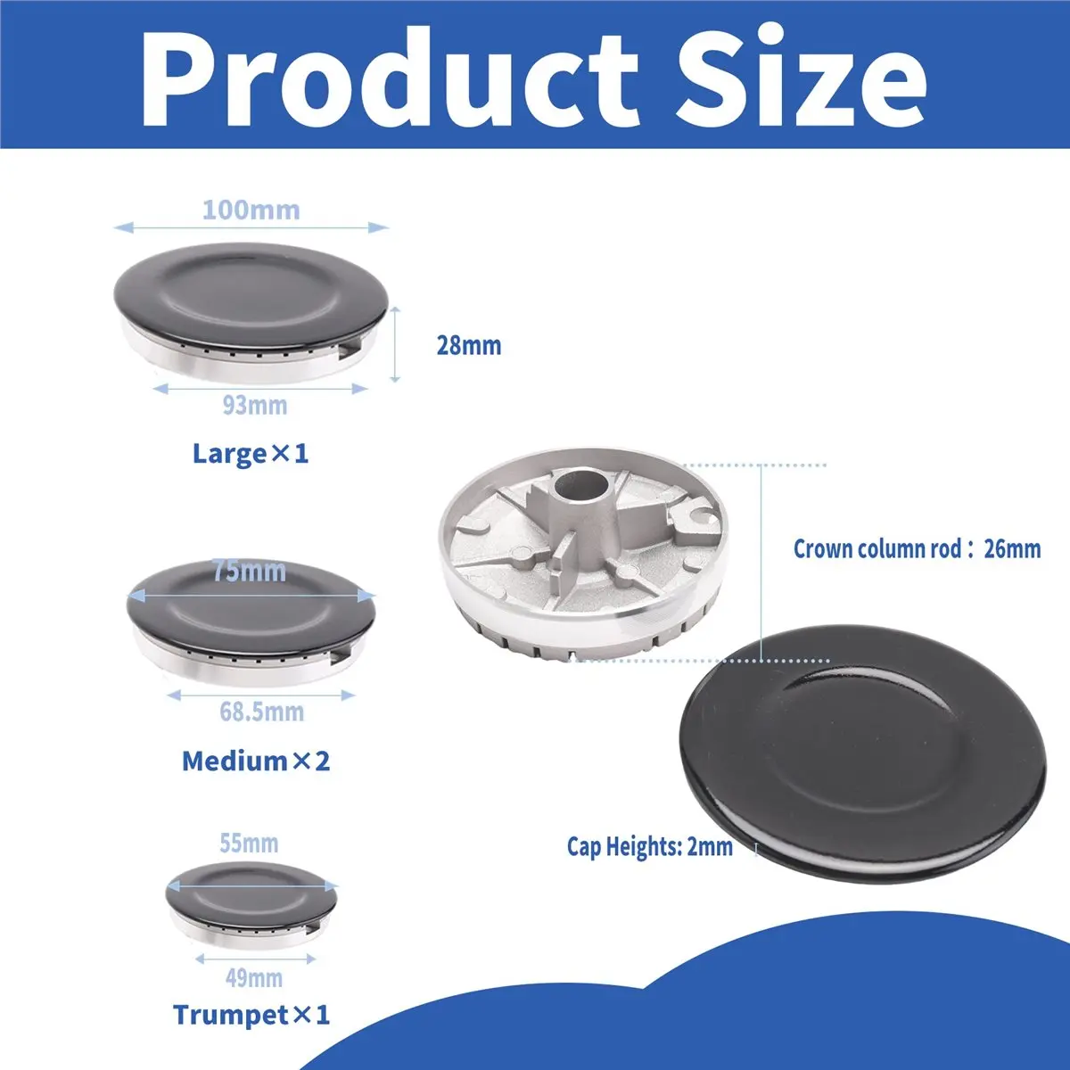 howhow Universal Burner Crown Flame Cap Oven Cooker Hob Gas for CDA,Flame Burner Cap Crown Fits All Between Sizes Concave