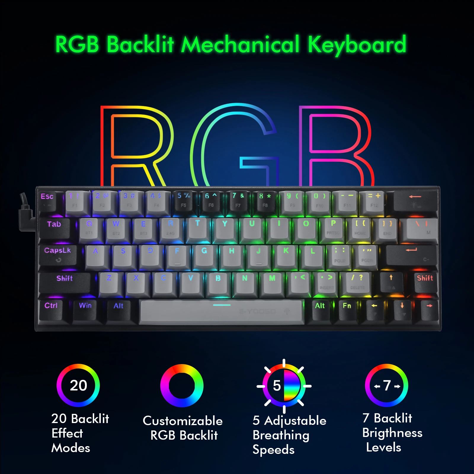 HUOJI Z11 63 клавиши RGB Механическая игровая клавиатура Surpport Bluetooth/Беспроводная 2,4G/USB 3 режима с красным переключателем для ПК, ноутбука, Mac OS