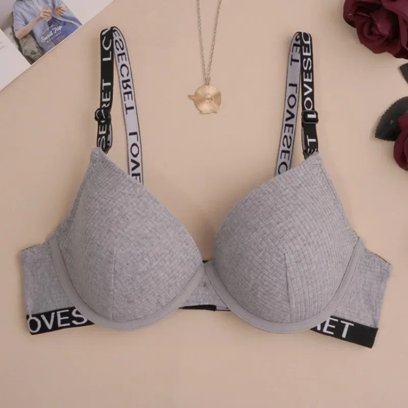 Sports Letter Cotton Mold with Steel Ring Women's Bra Comfortable Fashionable Adjustable Gathered Bra Female Lingerie Bra