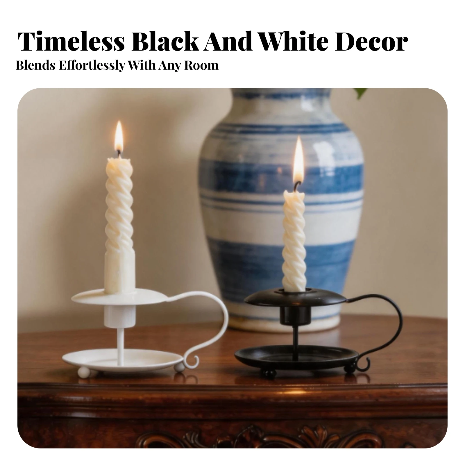 Iron Candle Holder Curved Handle Handheld Candle Holder Candlestick Round Base Table Decor Smooth Finish