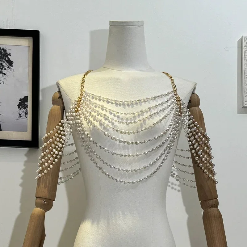 New Sexy Women Handmade Glitter Gold Color Stone Bead Body Chain Hollow Out Bikini Bra Top Holiday Beachwear Lingeie