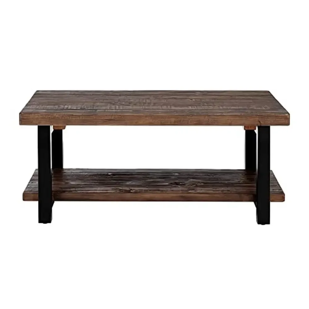 Rustic Industrial Solid Wood Coffee Table with Metal Legs 42x24x18 Brown Vintage Design Easy Assembly-Sturdy and Durable Home