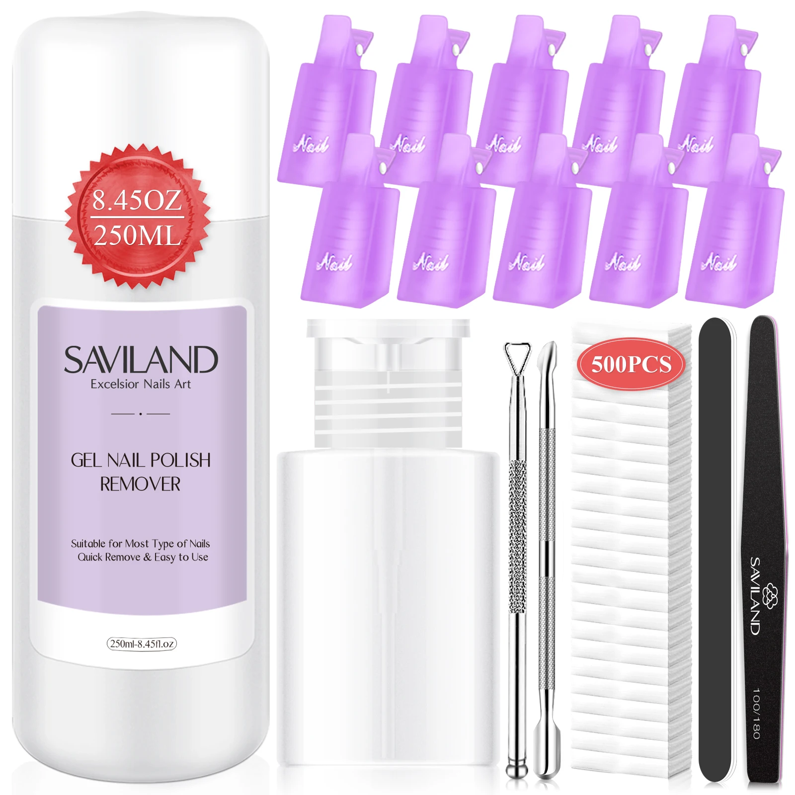 Saviland Gel Nagellak Remover Kit 250Ml Nagellakverwijderaar Met Nagelclips Nagelgereedschap Cuticula Pusher Manicure Kit Voor Nagel