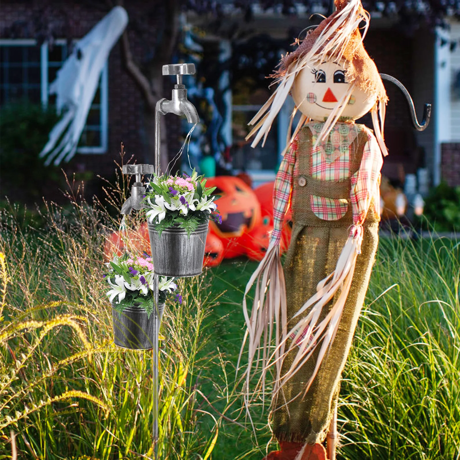 1 قطعة الشمسية في الهواء الطلق مصباح حديقة الحديد صنبور تصميم الإبداعية الزهرية الشمسية مصباح حديقة ساحة فناء الإضاءة الزخرفية الطاقة #5