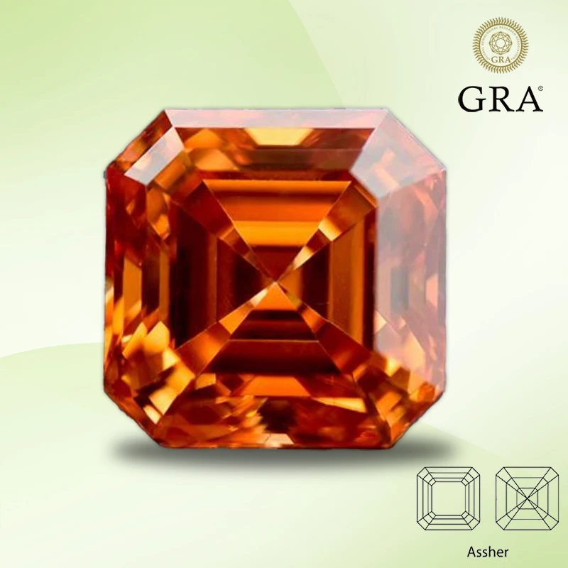 

Moissanite Stone Orange Color Asscher Cut Gemstone Lab Grown Heat Diamond for DIY Jewelry Rings Earrings Making with GRA Report