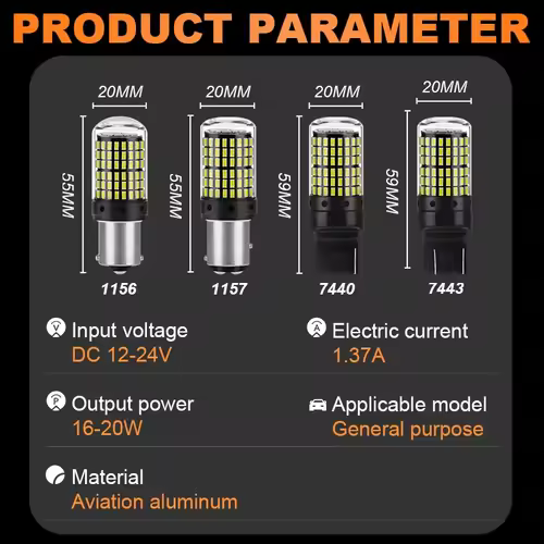 2Pcs 1156 BA15S P21W BAU15S PY21W T20 7440 W21W 3157 1157 P21/5W W21/5W LED Bulbs 144smd led CanBus lamp For Turn Signal Light - Image 3