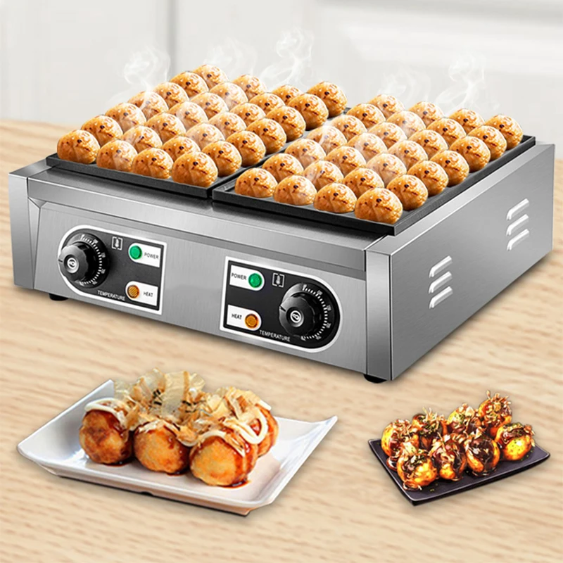 HT-56 Electric Takoyaki Maker Commercial Takoyaki Machine Non Stick Double Baking Pan 56 Octopus Household Small Fish Ball Grill