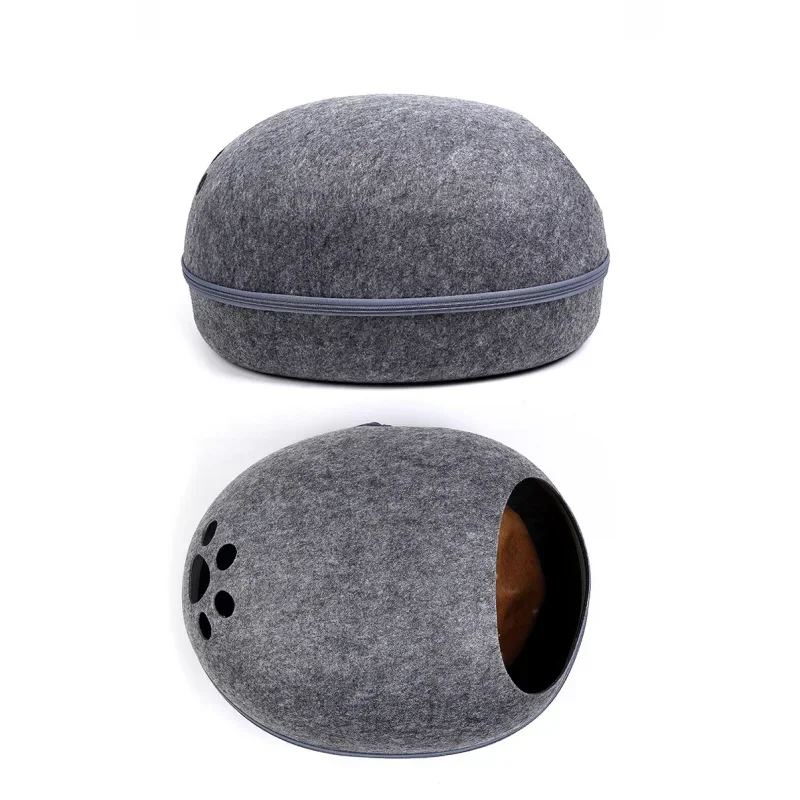 Cats bed artificial felt house for cats sleeping bag with nest pillow eggshell removable breathable half closed pet cave