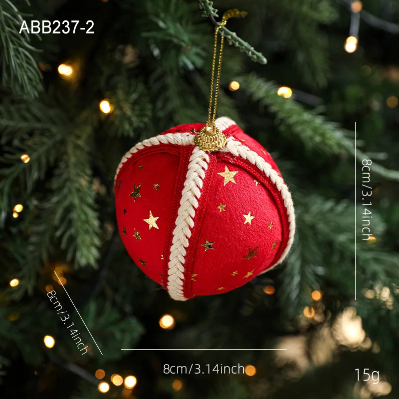 

2026 New 8CM Foam Ball Christmas Tree Hanging Decoration Hanging Ball Star Fabric Printing Ball Decoration Arrangement