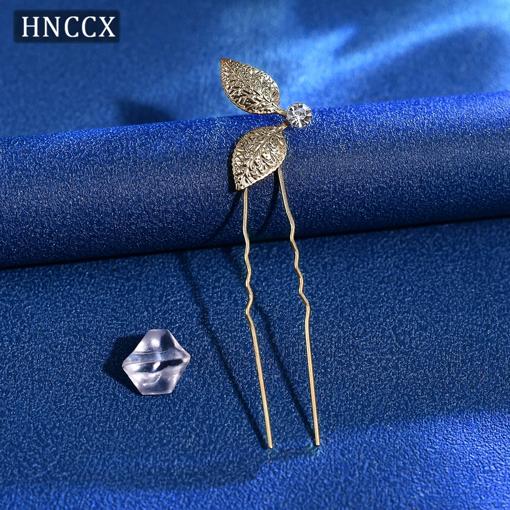 HNCCX Alloy Leaf Bride Hairpins Golden Color U-Shape Clips Wedding Hair Accessories Women Party Headpieces Headband CP769