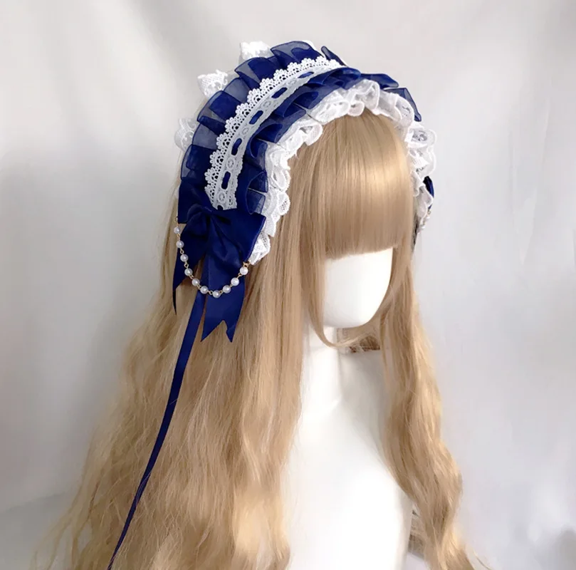 Japanese lolita headband sweet lace kc bow headdress lolita headband lolita headpiece