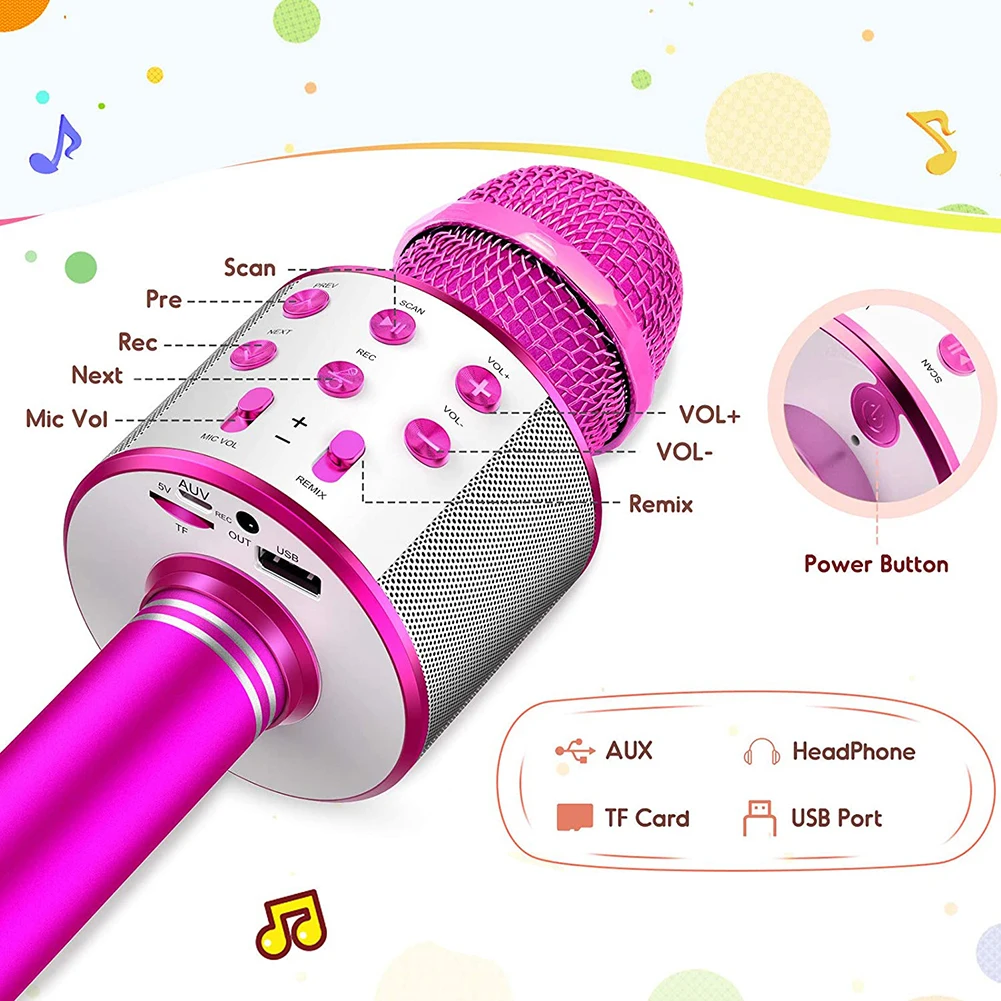 Bluetooth Karaoke Portable Wireless Karaoke Microphone Home KTV Player for Kids Professional Speaker Handheld for Party Singing