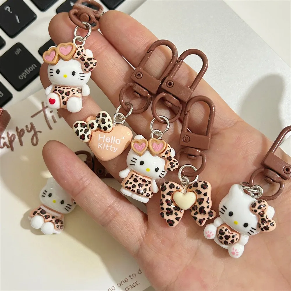 Cute Sweet Leopard Print Hello Kitty Keyring Sanrio Cartoon