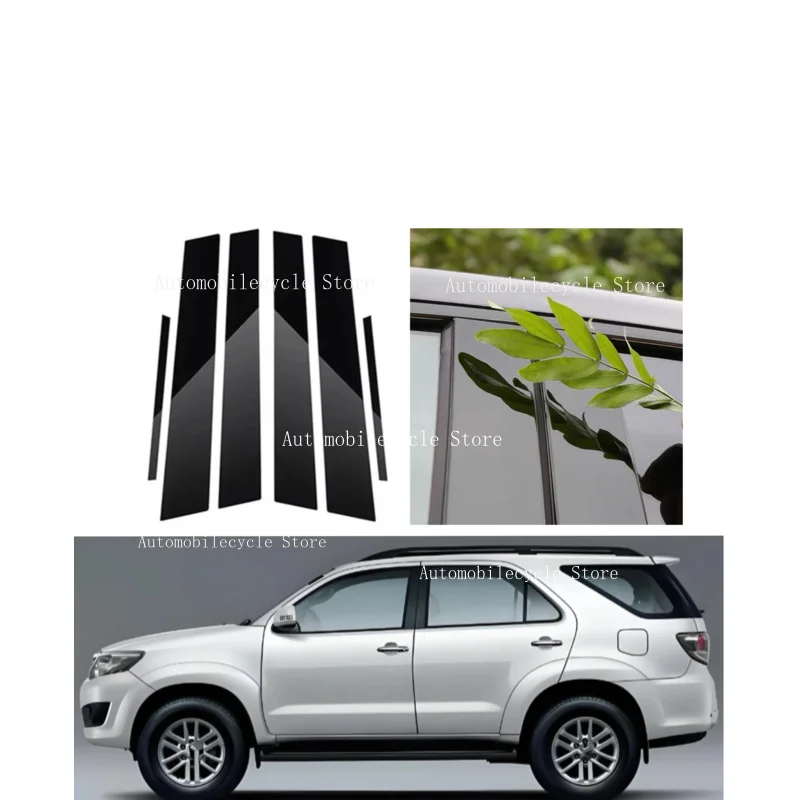 6 piezas de molduras de ventana negras brillantes para Toyota Fortuner / SW4 2016-2020 2021-2023, cubiertas adhesivas centrales para los pilares B y C
