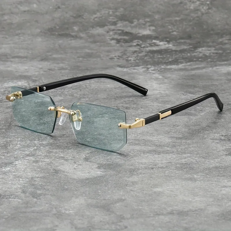 Retro-Brille mit Farbverlauf-Gläsern für Damen und Herren, Rahmenloses Design für Autofahren und Freizeit