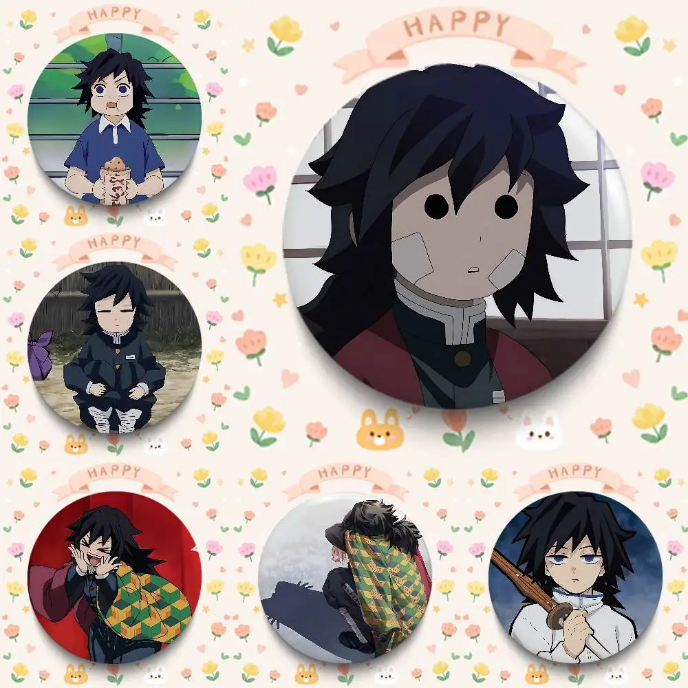 Cool T-Tomioka Giyuu Badges Badges Button Round Creative Pin Brooch Badge Bag Decor Accessories Fans Collect Friends Gifts