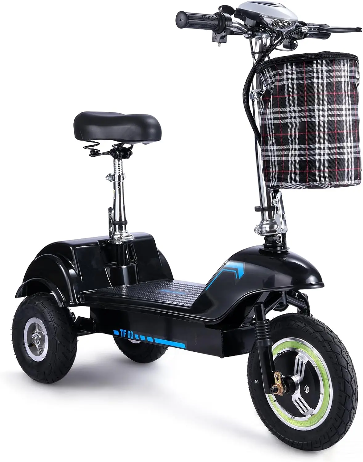 TWOFISH Adult Electric Tricycle Iron 48V 15Ah Battery 12-inch 38km Range 25 km/h Load 100 kg 82cm TF-03 (Black Blue)