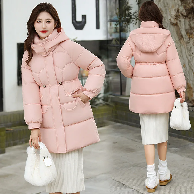 

Hooded Women Parkas Coats Oversize Jackets Mid Lenth Solid Zipper Drawstring Waist Loose Fit Elegant Casual Autumn Winter 2025