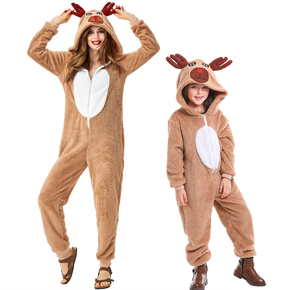 Christmas Reindeer Cosplay Parent Child Animal Costume Girls Xmas Cute Loose Jumpsuit Pajamas Mother Daughter Bodysuits Homewear