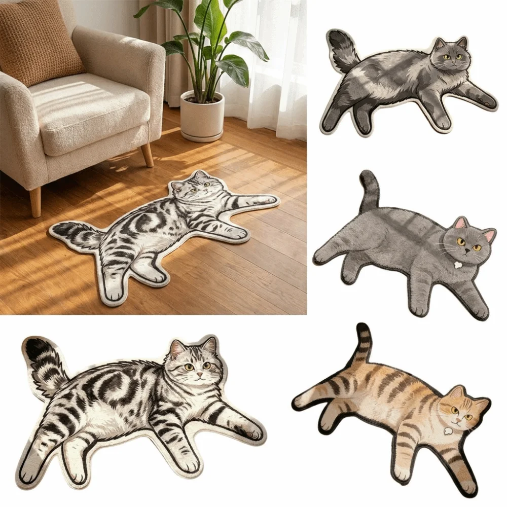 Pet Lover Gift Non Slip Cat Floor Mat Absorbent Cartoon Cat Shape Bathroom Rug Not Easy To Shed Cat Shaped Rug Bathroom