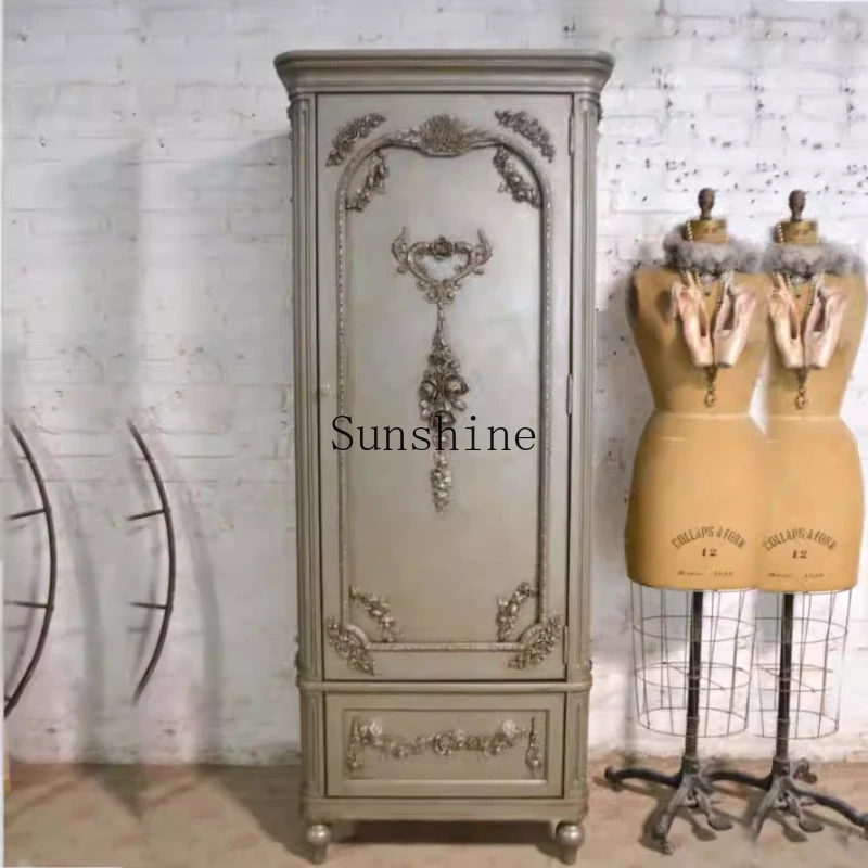 

Carved single-door wardrobe, European light luxury antique cabinet, simple and modern