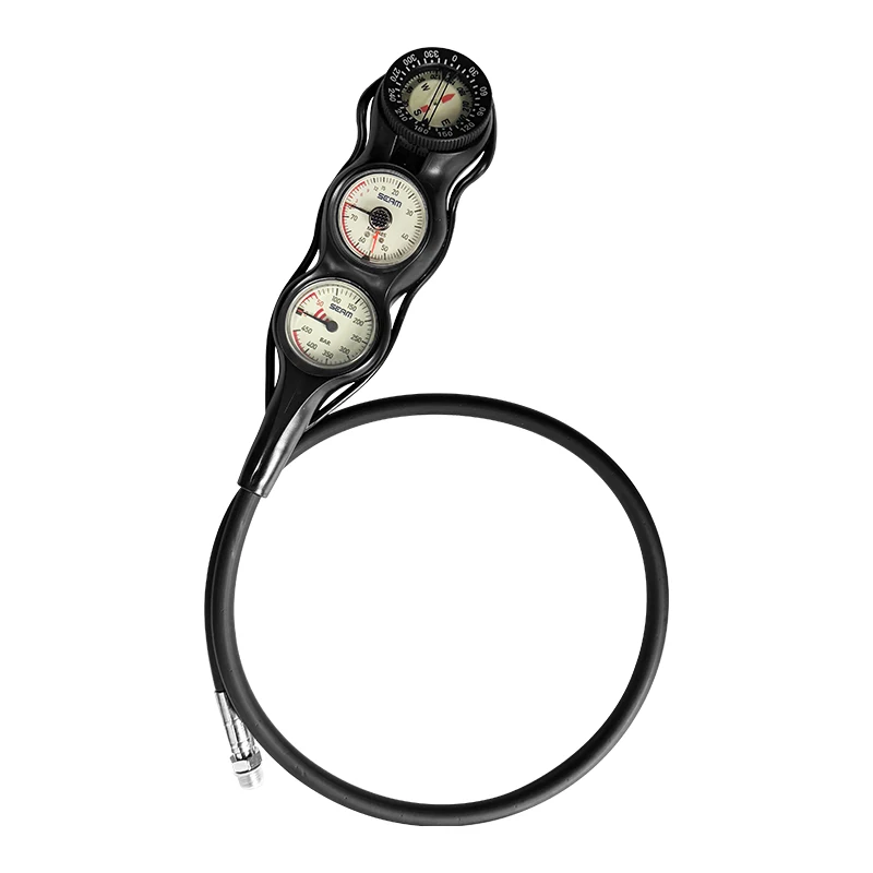 Diving Triple Gauge Console Pressure/Depth Gauge Compass 70cm High-Pressure Rubber Hose Luminous Dial