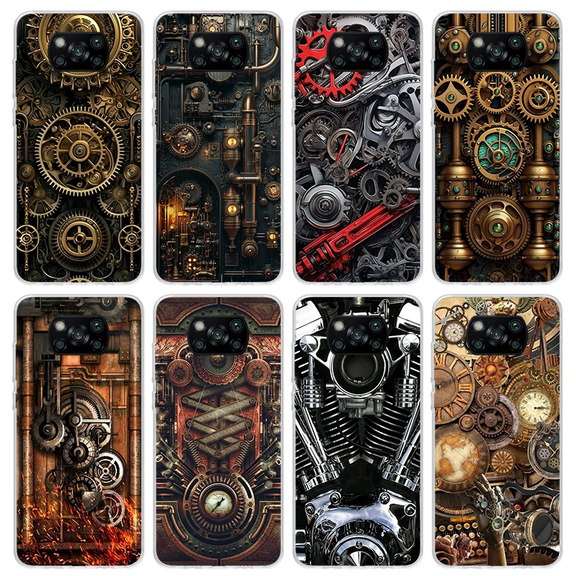 Steampunk Gear Mechanical Phone Case for Xiaomi Poco X6 X5 X4 X3 Nfc F6 F5 Pro F4 Gt F3 F2 F1 M5S M4 M3 5G Soft Cover Print Fund