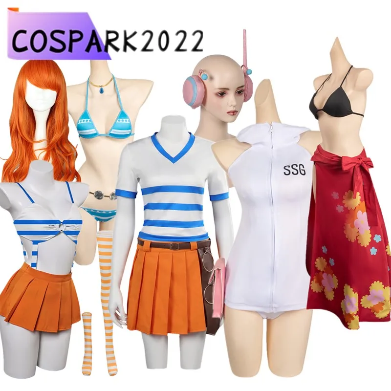 Anime Nami Cosplay Tops Skirt Costume Scarf Socks Disguise Sailor Dress Swimsuit Handband Outfits Halloween Female Disguise Suit