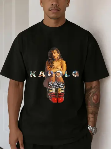 남성용 오버사이즈 코튼 티셔츠 카우스 프린트 그래픽 스트리트웨어 반팔 여름 캐주얼 티셔츠