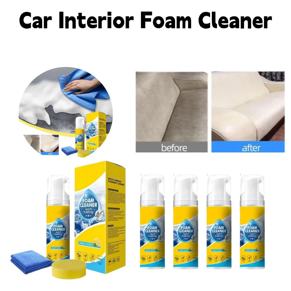 150ml Automotive Interior Cleaning Agent Car Foam Cleaner Multifunctional Decontamination Foam Spray for Car Seat Leather Care