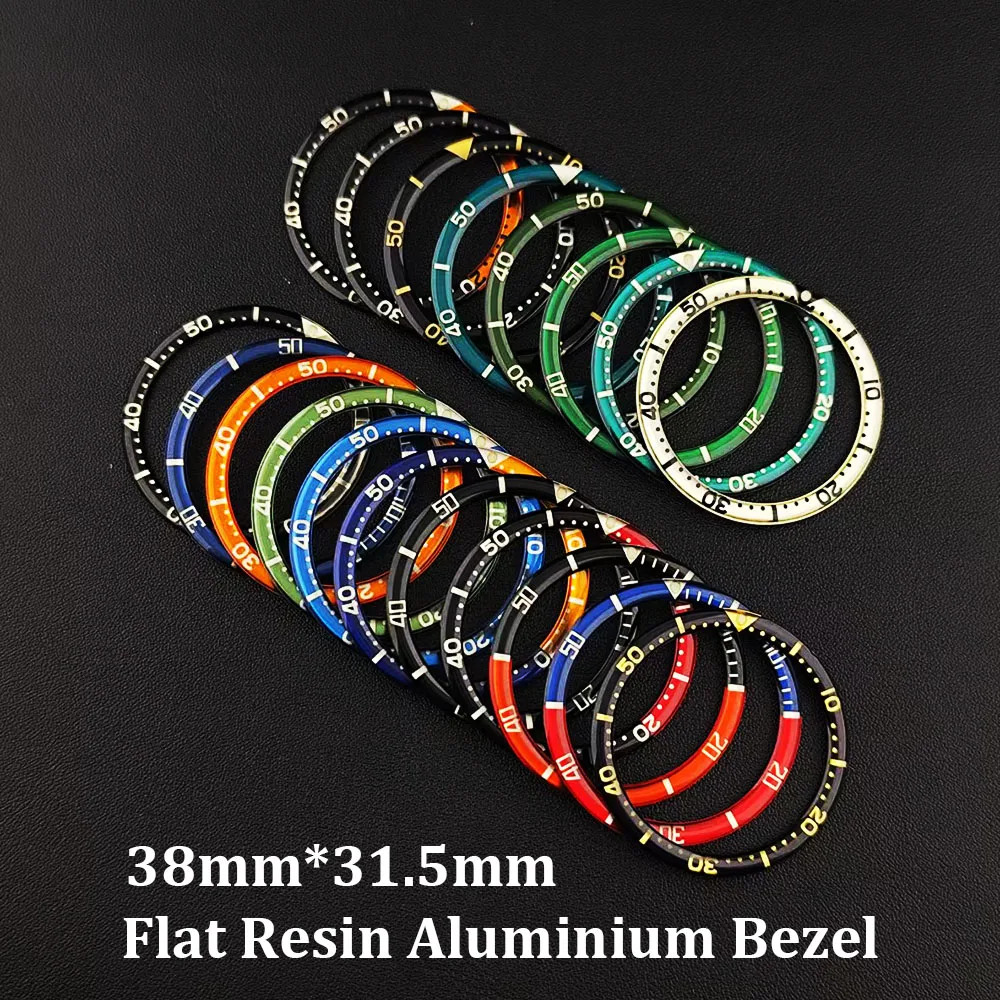 38mm*31.5mm Flat Resin Aluminium Watch Bezel Insert Fits SKX007 SKX009 SRPD Watch Case NH36 NH35 Movement Men Watch Parts